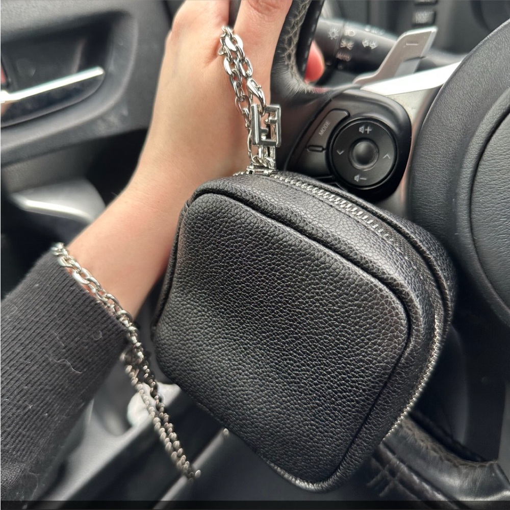 Fendi mini square Black Leather Crossbody with Silver Chain